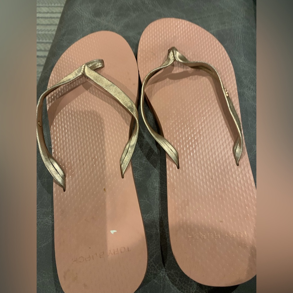 Tory Burch Rose Gold Flip Flops